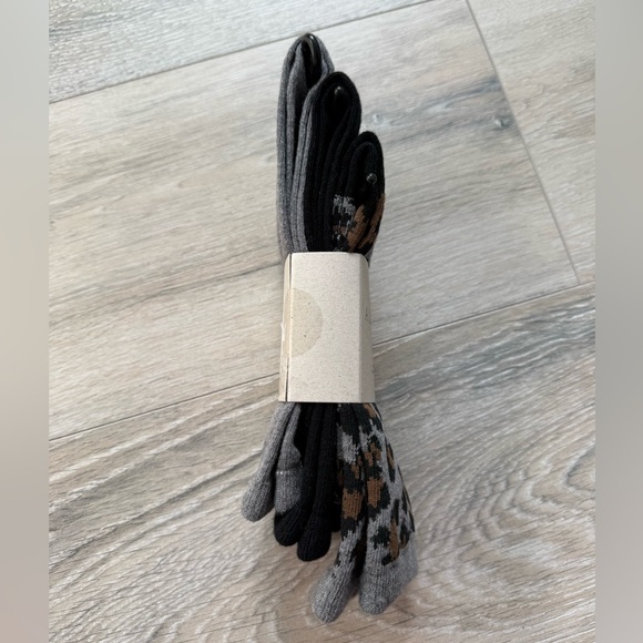 New All Saints crew Socks 3 Pair leopard black gray Women 6-11 - Picture 2 of 4